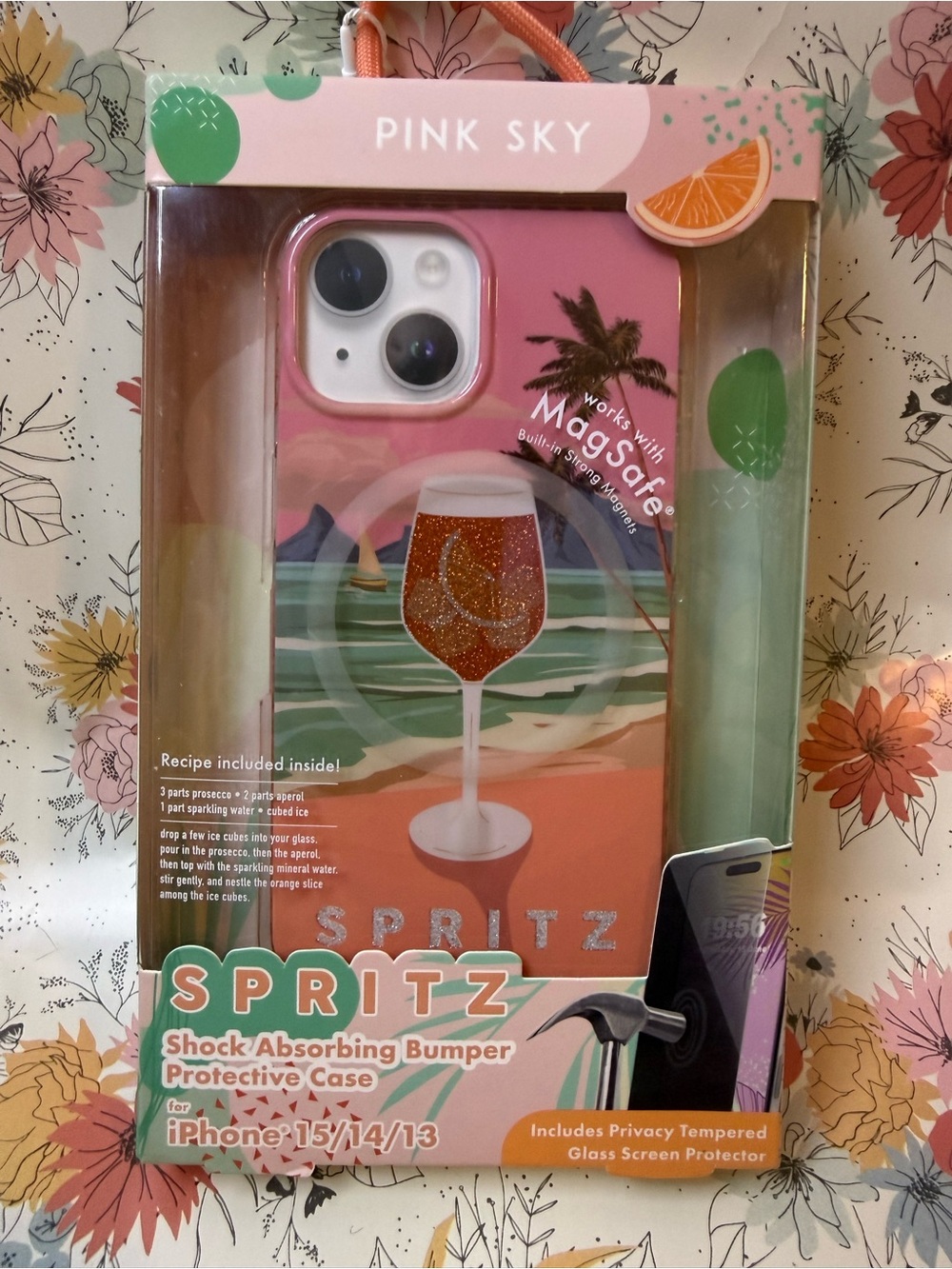 Pink Sky SPRITZ Shock-Absorbing Bumper Case for iPhone 15/14/13 (Pink)